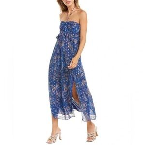 IRO Somov Blue Metallic Halter Midi Dress, Size: 42 (FR)/10 (US), NWT